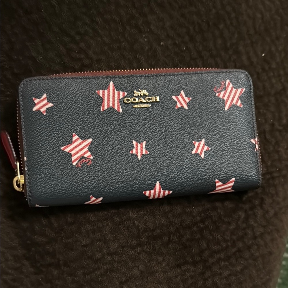 Coach Dark Blue Wallet with Striped Red Stars